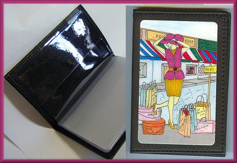 Audrey Leather Credit Card Holder in Lady with Packages